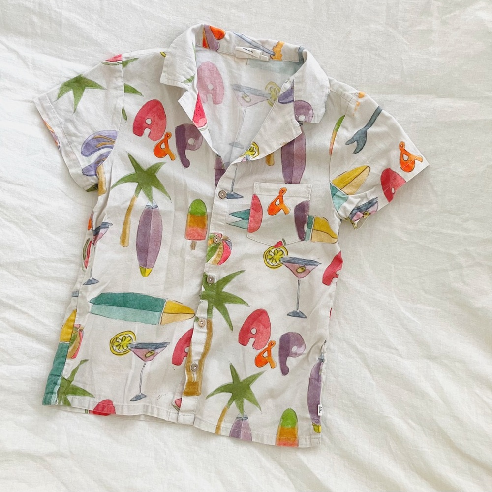 Arsene & Les Pipelettes • Summer Surf Hawaiian/Aloha Button Down in Cream